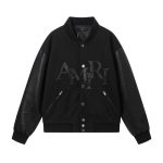 Chaqueta Amiri Stacked Logo Varsity Negro Total con Mangas de Cuero