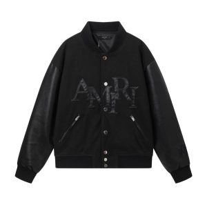 Chaqueta Amiri Stacked Logo Varsity Negro Total con Mangas de Cuero
