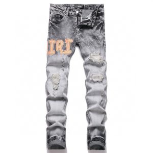 Pantalones AMIRI Logo Naranja Gris Lavado