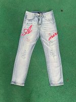 Pantalones AMIRI Pink Sequin Script Azul Vintage