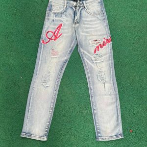 Pantalones AMIRI Pink Sequin Script Azul Vintage