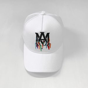 Gorra Trucker Amiri MA Logo Drip Paint Blanco