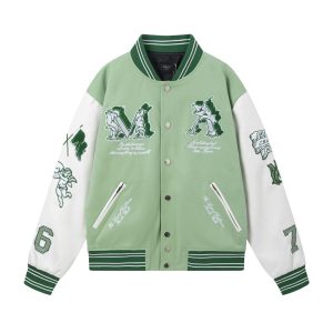 Chaqueta Amiri MA Dreamers Varsity Verde Menta con Mangas Blancas