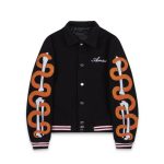 Chaqueta Amiri Snake & Bones Varsity Negro con Serpientes Naranjas