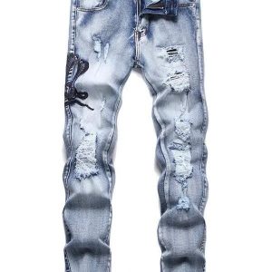 Pantalones AMIRI Snake Embroidery Azul Claro