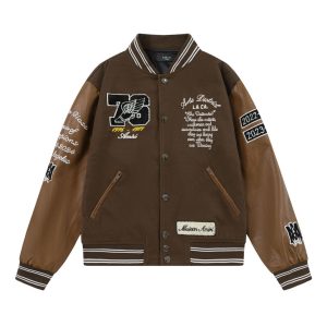 Chaqueta Amiri Maison 76 Arts District Varsity Café con Cuero