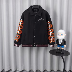 Chaqueta Amiri Snake & Bones Varsity Negro con Serpiente Naranja