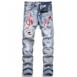 Pantalones AMIRI Red Script Logo Azul Claro
